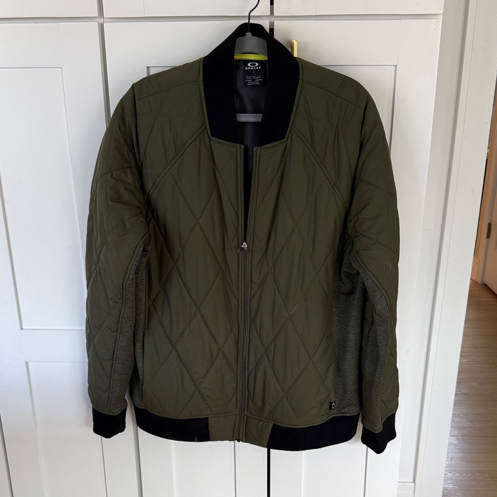 Oakley Olive Green Quilted Bomber Jacket with Black Trim